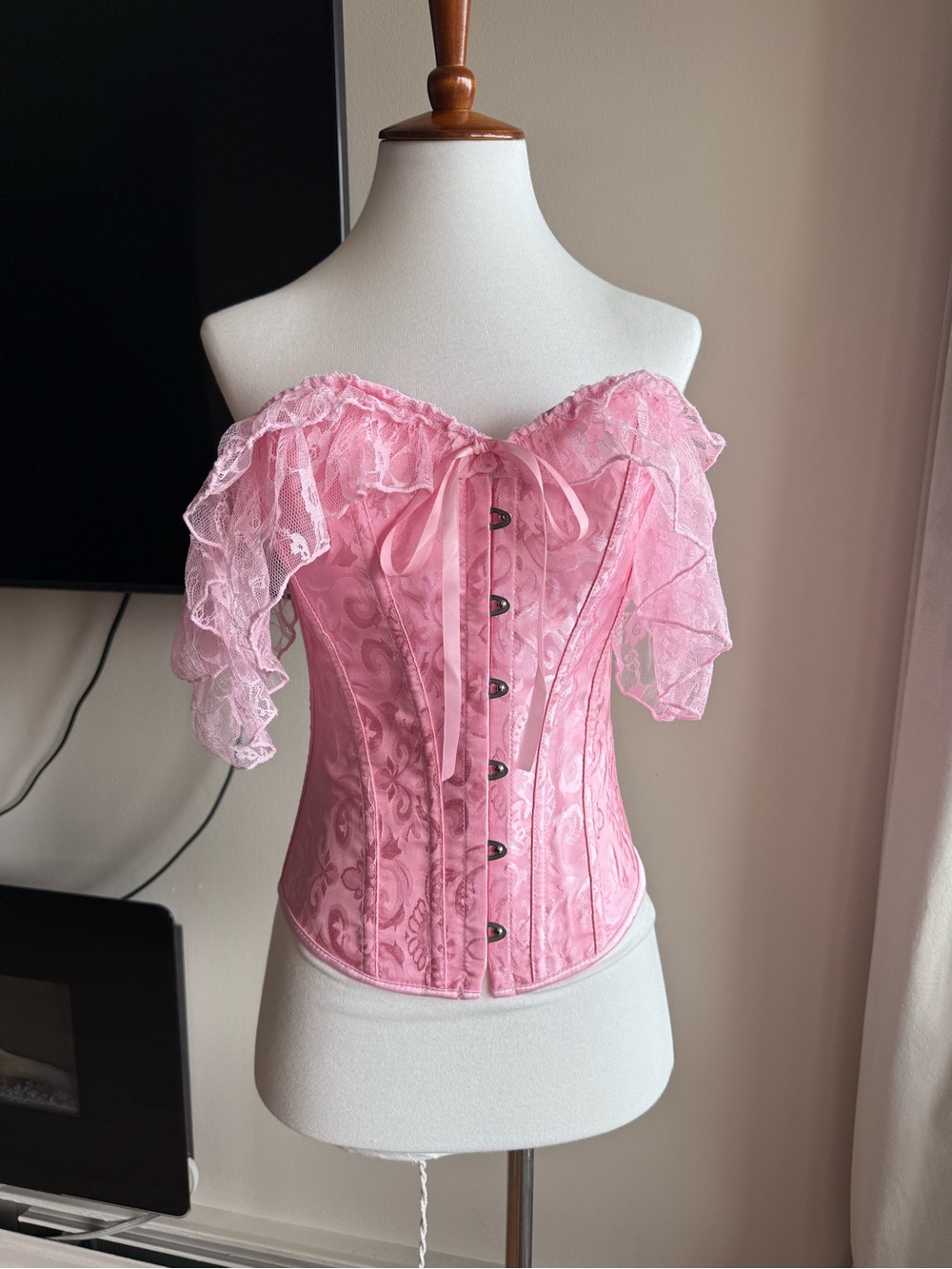 Pink Lace Off-Shoulder Corset Top